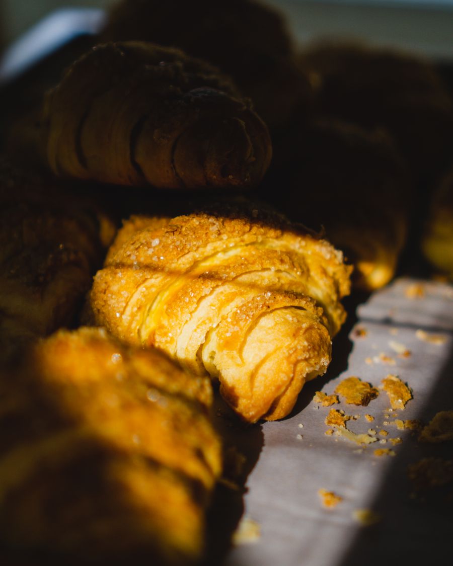 Golden croissants catching the morning light