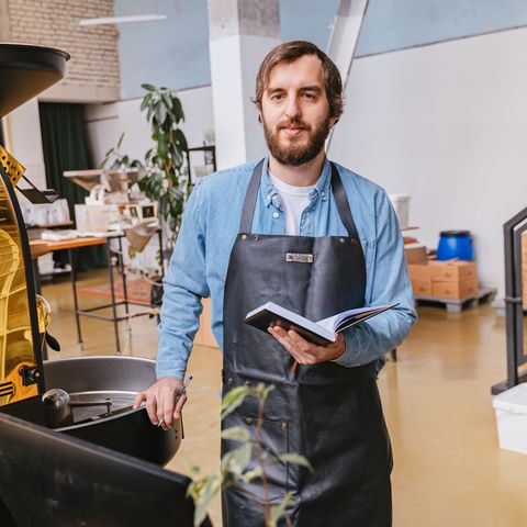Sam, holding the roast log